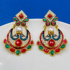 Peacock 22K Gold Red Blue Green Pearl Cz Dangling Earring For Women