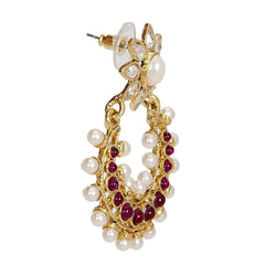 Chaand Crescent18K Gold Magenta Pink Kundan Pearl Dangling Earring