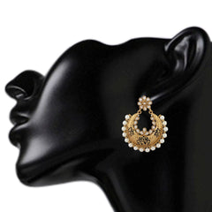 Festive Kundan Pearl Antque Gold Plated Chaand Bali Earring For Women