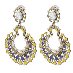 Gold Plated Blue Yellow Meenakari Large Chaand Bali Earring For Women