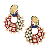 Peacock Chaand Bali Gold Maroon Green Blue Pearl Jhumki Earring