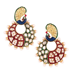 Peacock Chaand Bali Gold Maroon Green Blue Pearl Jhumki Earring