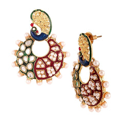 Peacock Chaand Bali Gold Maroon Green Blue Pearl Jhumki Earring