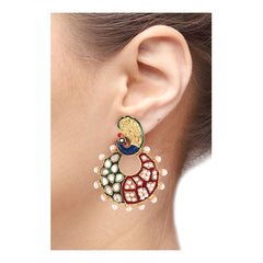 Peacock Chaand Bali Gold Maroon Green Blue Pearl Jhumki Earring