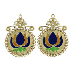 Statement Large Lotus Flower Blue Yellow Stud Earring For Women