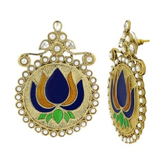 Statement Large Lotus Flower Blue Yellow Stud Earring For Women
