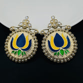 Statement Large Lotus Flower Blue Yellow Stud Earring For Women
