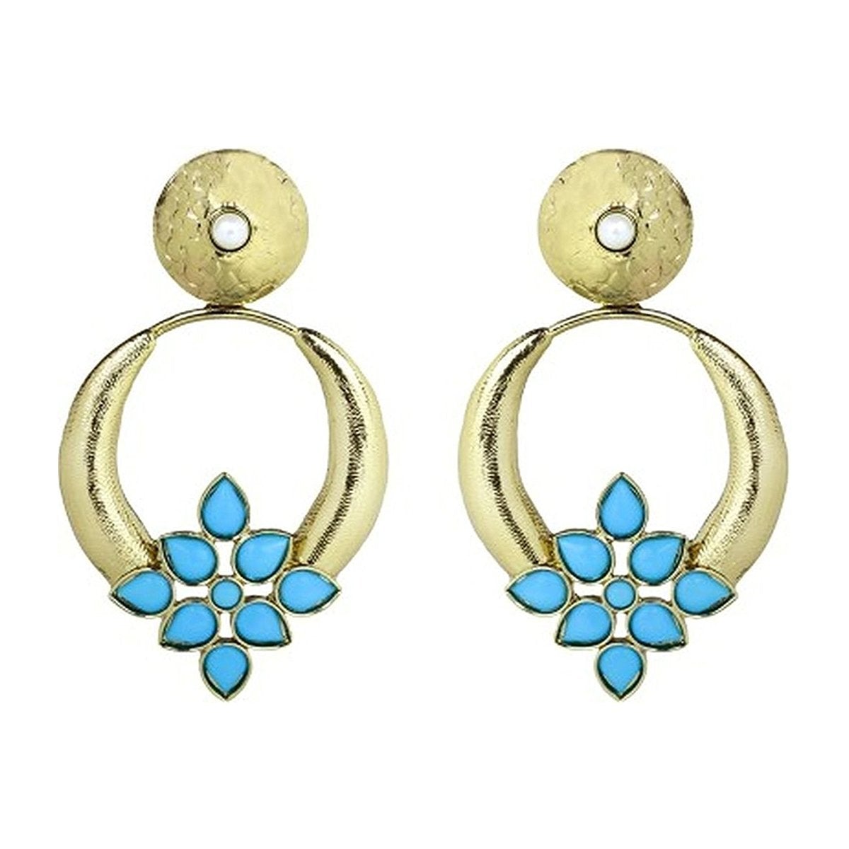 Turkish Flower Antique Gold Plated Turqoise Earring For Women