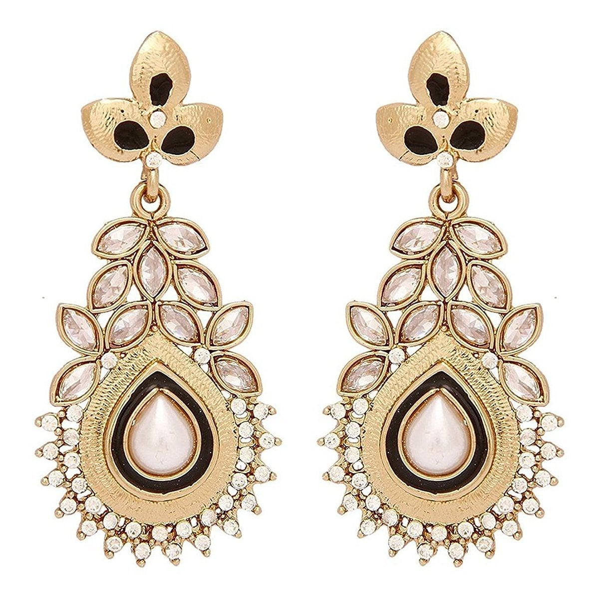 Marquise Meenakari Gold Plated Cz Dangling Earring For Women