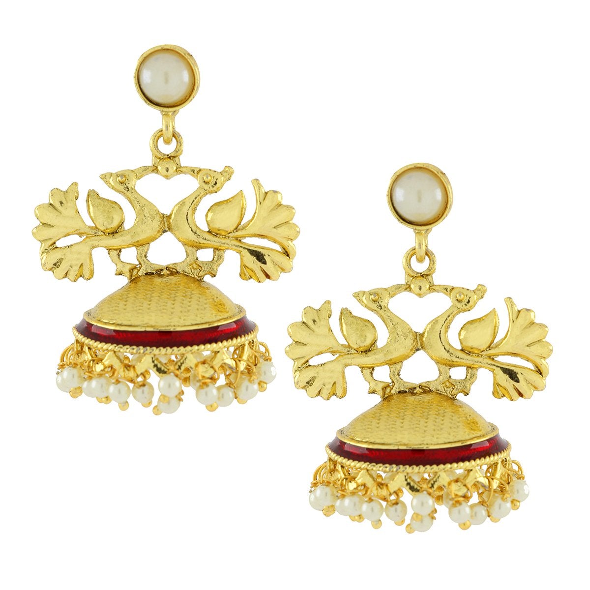 Peacock Crown Gold Plated Maroon Meenakari Jhumki Earring For Women