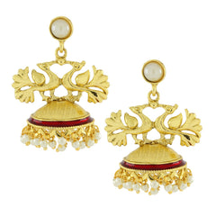 Peacock Crown Gold Plated Maroon Meenakari Jhumki Earring For Women