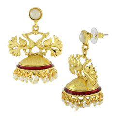 Peacock Crown Gold Plated Maroon Meenakari Jhumki Earring For Women