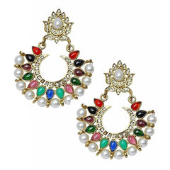 Festive Navratna Chaand Pearl Chaand Bali Earring For Women