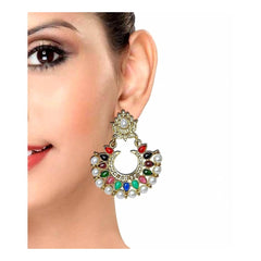 Festive Navratna Chaand Pearl Chaand Bali Earring For Women