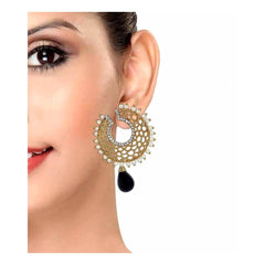Filigree Chaand Gold Plated Black Drop Earring For Women