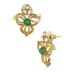Cute Gold Plated Kundan Emerald Green Filigree Stud Earring For Women.