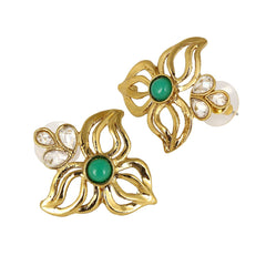 Cute Gold Plated Kundan Emerald Green Filigree Stud Earring For Women.