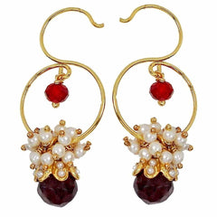 Dew Drop Antique Gold Ruby Red Garnet Wine Stud Earring For Women