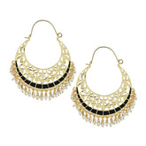 Filigree Chaand Bali Antique Gold Black Meena Hoop Earring For Women