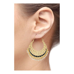 Filigree Chaand Bali Antique Gold Black Meena Hoop Earring For Women