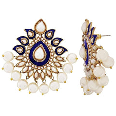 Paisley Flower Blue Meenakari Gold Plated Festive Earring For Women