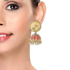 Antique Meenakari Gold Plated Rani Pink Jhumki Earring For Women