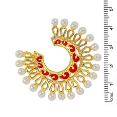 Chaand Bali Filigree Gold Red Meenakari Pearl Earring For Women