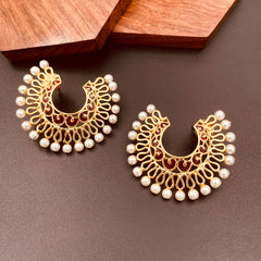 Chaand Bali Filigree Gold Red Meenakari Pearl Earring For Women