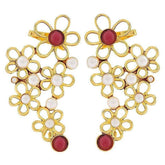 Gold Plated White & Red Pearl Filigree Cuff Earring For Women