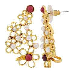 Gold Plated White & Red Pearl Filigree Cuff Earring For Women