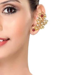 Gold Plated White & Red Pearl Filigree Cuff Earring For Women