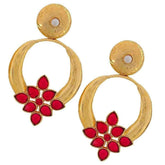 Red Turkish Flower Antique Gold Plated Turqoise Earring For Women