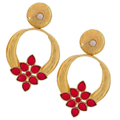 Red Turkish Flower Antique Gold Plated Turqoise Earring For Women