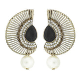 Filigree Crescent Antique Rhodium Black Cz Pearl Earring For Women