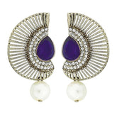 Filigree Crescent Antique Rhodium Blue Cz Pearl Earring For Women