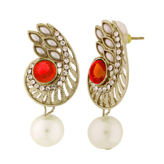 Paisley Filigree American Diamond Pearl Red Earring For Women