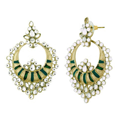 Chaand Bali Kundan Green Meenakari Earring For Women