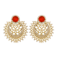 Chaand Bali Filigree American Diamond Pearl Silver Red Stud Earring