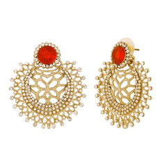 Chaand Bali Filigree American Diamond Pearl Silver Red Stud Earring