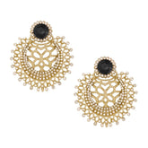 Chaand Bali Filigree American Diamond Pearl Rhodium Black Stud Earring For Women
