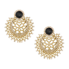 Chaand Bali Filigree American Diamond Pearl Rhodium Black Stud Earring For Women