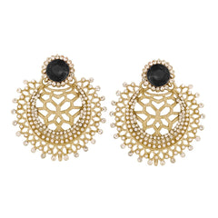 Chaand Bali Filigree American Diamond Pearl Rhodium Black Stud Earring For Women