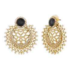 Chaand Bali Filigree American Diamond Pearl Rhodium Black Stud Earring For Women