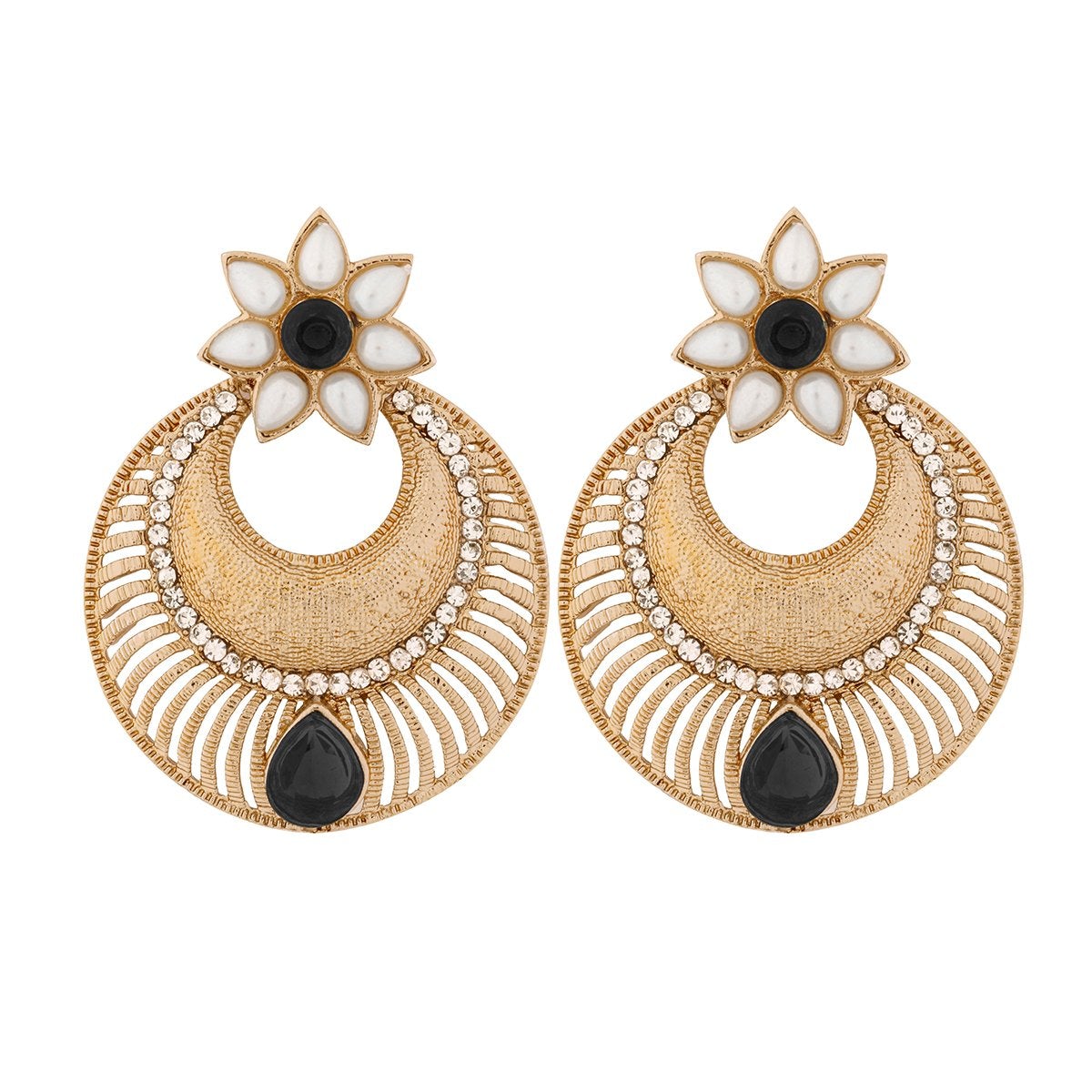 Chaand Bali Filigree Antique Rhodium Plated Black Earring For Women