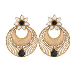 Chaand Bali Filigree Antique Rhodium Plated Black Earring For Women