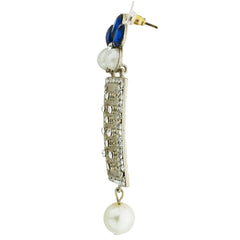 Designer American Diamond Blue Pearl Rhodium Long Earring For Women