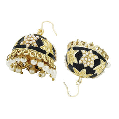 Lotus Gold Plated Black Meenakari Jhumki Earring For Women