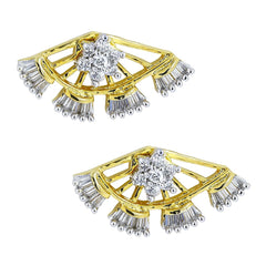Flower Baguette 18K Gold Ear Cuff Jacket Stud Earring For Women