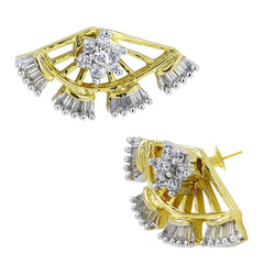 Flower Baguette 18K Gold Ear Cuff Jacket Stud Earring For Women