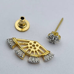 Flower Baguette 18K Gold Ear Cuff Jacket Stud Earring For Women